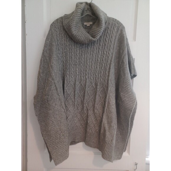 LOFT gray cableknit turtleneck sweater M/L oversize open sides boho poncho layer - Picture 1 of 11